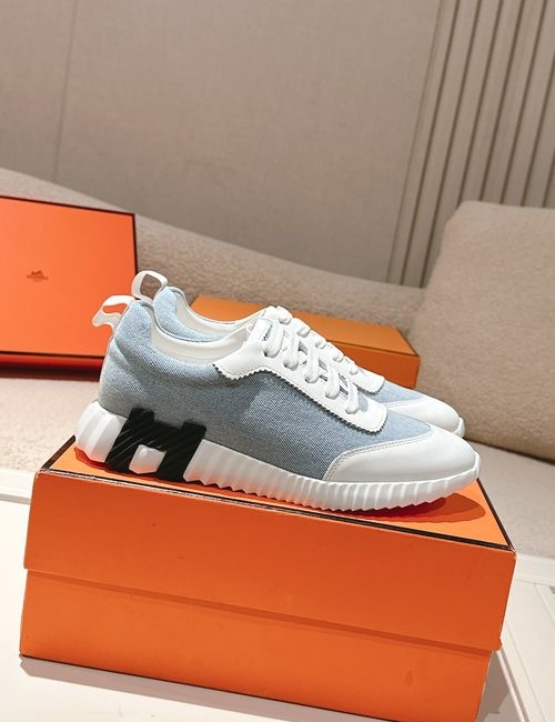 Hermes Casual Chunky Sneakers Canvas Suede Goat Leather Upper TPU Sole