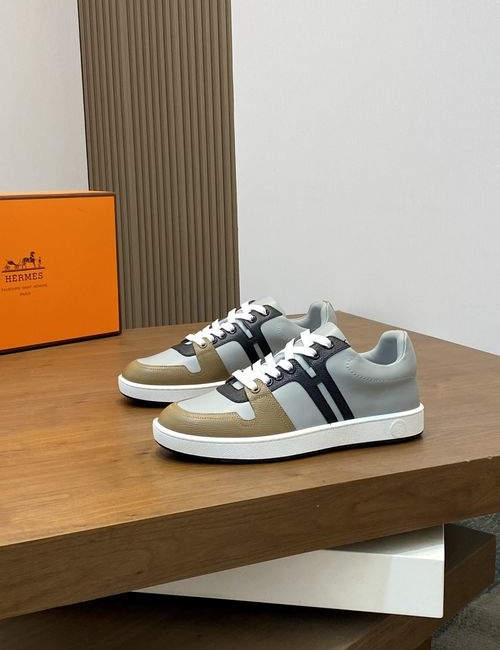 Hermes Genuine Leather Spliced Casual Sneakers With EVA Sole