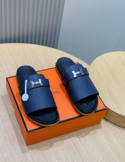 Hermes Slides Calfskin Upper Leather Outsole H Buckle