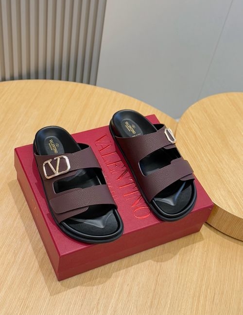 Valentino Hollow V Hardware Leather Slippers
