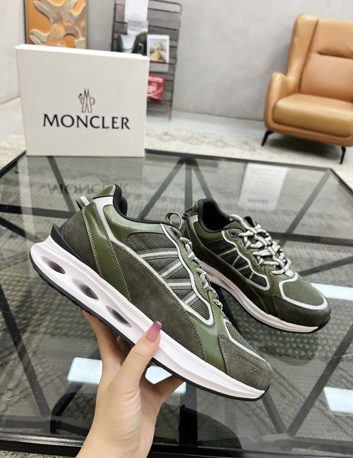 Moncler Stitched Leather Mesh Casual Sneakers