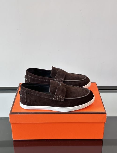 Hermes Suede Goatskin Loafers With H Upper