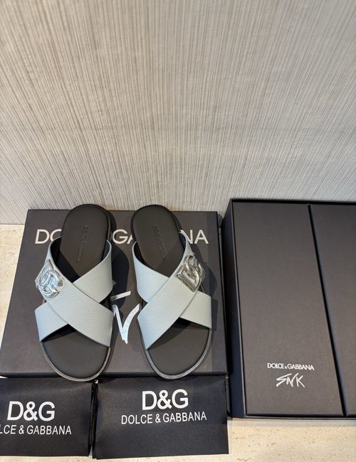 Dolce & Gabbana DG Logo Slides Leather Upper Leather Outsole
