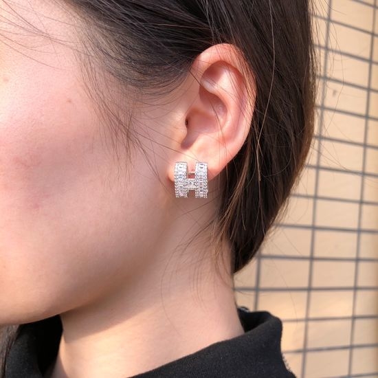 Hermes Full Diamond Pendant and Stud Earrings