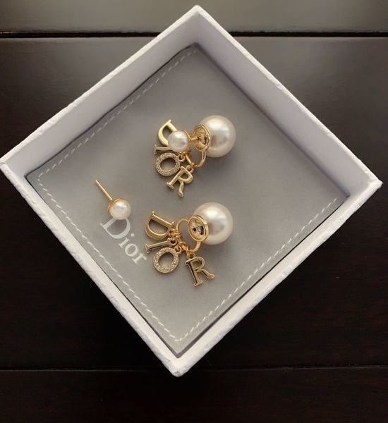 Christian Dior CD Pearl Letter Stud Earrings