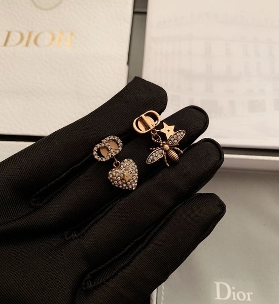 Christian Dior CD Vintage Gold Bee Asymmetric Earrings