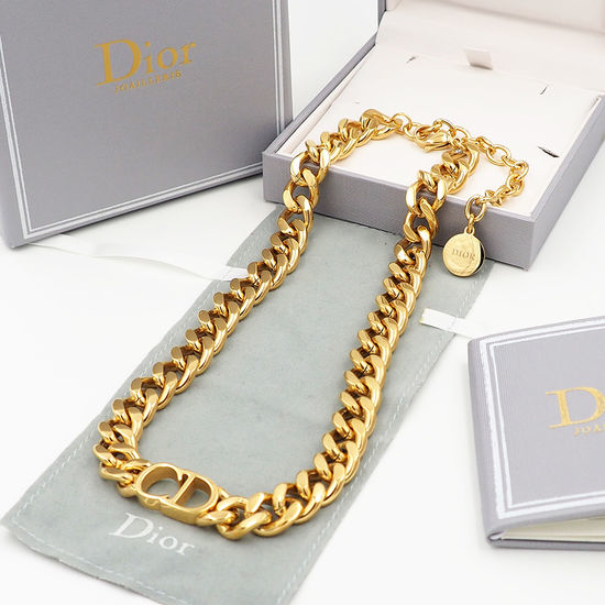 Christian Dior CD Classic Thick Chain Pendant Necklace