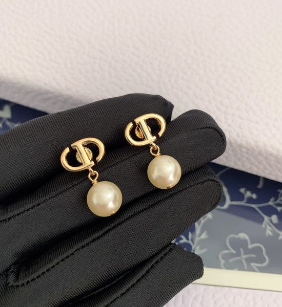 Christian Dior CD Mini Pearl Brass Stud Earrings
