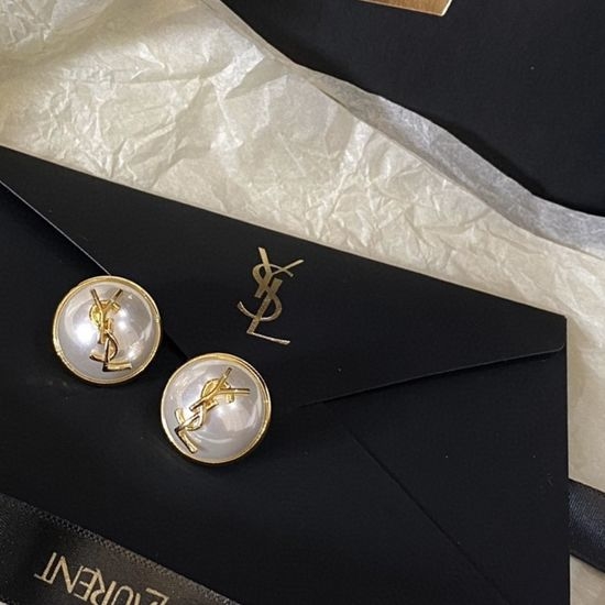 Yves Saint Laurent YSL Letter Pearl Elegant Stud Earrings