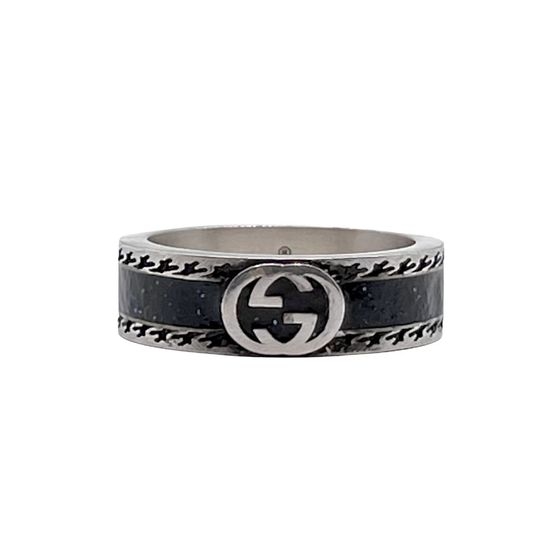 Gucci Vintage Enamel Carved Silver Ring