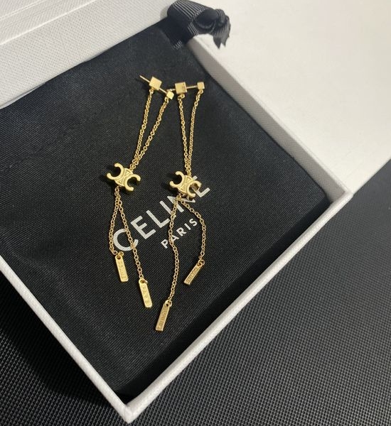 Celine Chain Tassel Letter Style Stud Earrings