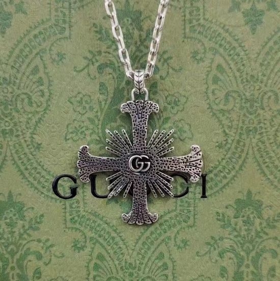 Gucci Cross Engraved Pendant Necklace