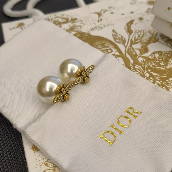 Christian Dior CD Crystal Bee Pearl Stud Earrings