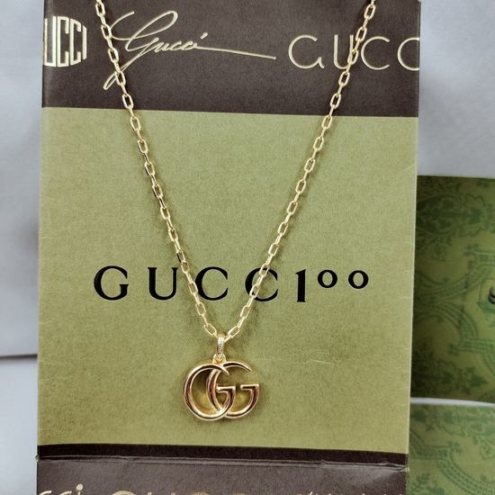 Gucci Vintage Pattern Pendant Delicate Chain Necklace