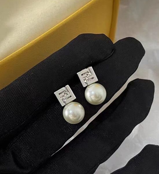 Fendi Pearl Square Letter Stud Earrings