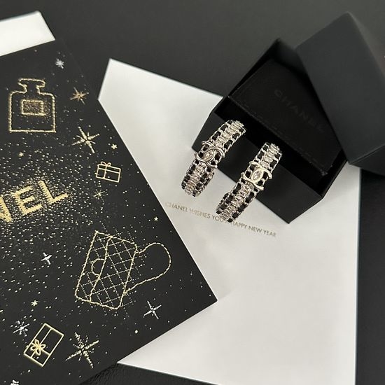 Chanel Crystal Leather Weave Hoop Earrings Classic Jewelry