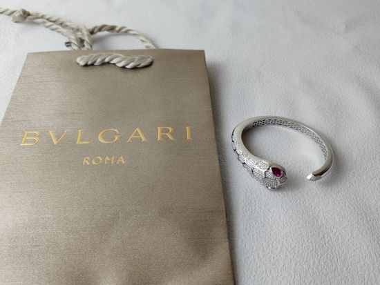 Bvlgari Wide Snake Bracelet with Green Eyes