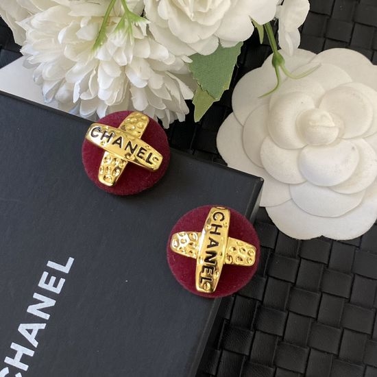Chanel Classic Flocked Red Stud Earrings Fine Crafted