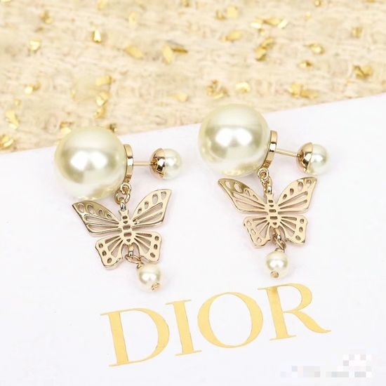 Christian Dior CD Hollow Butterfly Pearl Earrings