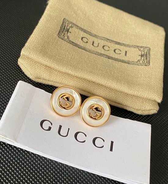 Gucci White Shell Letter Stud Earrings