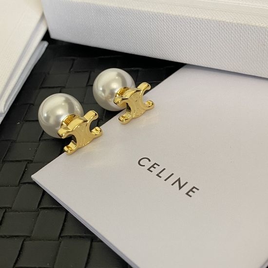 Celine Pearl Letter Minimalist Drop Earrings