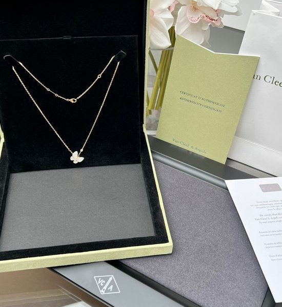 Van Cleef & Arpels VCA Full Diamond Butterfly Rose Gold Necklace