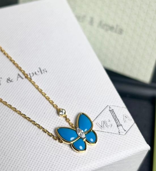 Van Cleef & Arpels VCA Turquoise Butterfly Necklace with Marquise Diamond