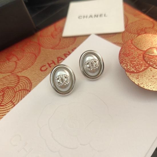 Chanel Crystal Pearl Stud Earrings Elegant Jewelry