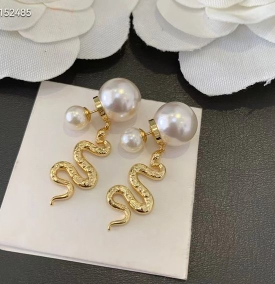 Christian Dior CD Snake Motif Pearl Tassel Delicate Earrings