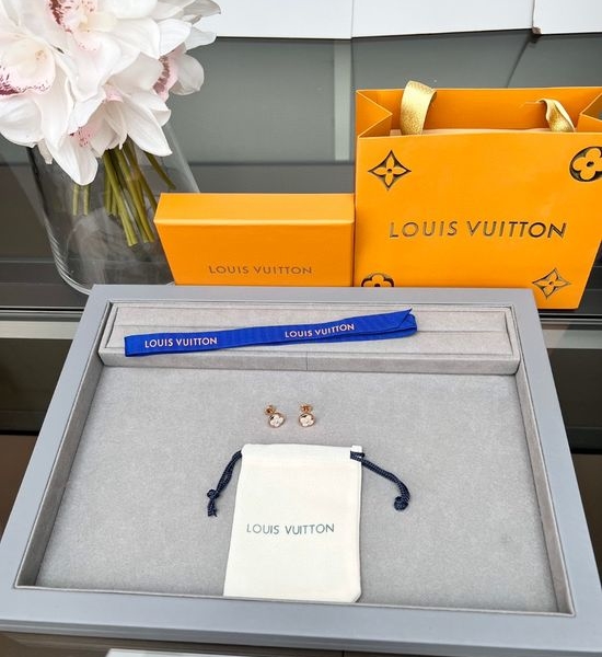 Louis Vuitton LV White Mother of Pearl Symmetric Stud Earrings