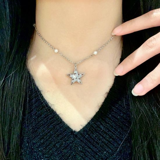 Miu Miu Hand Inlaid Diamond Star Necklace