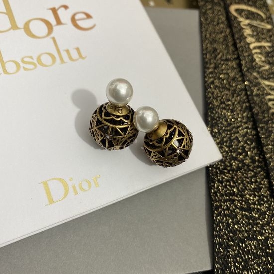 Christian Dior CD Hollow Mesh Pearl Butterfly Stud Earrings