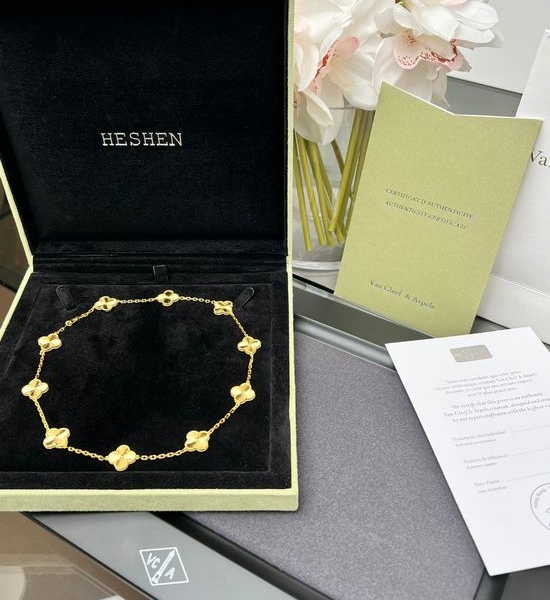 Van Cleef & Arpels VCA Engraved 10 Motif Gold Necklace