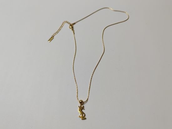 Yves Saint Laurent YSL Letter Pendant Necklace Bracelet Metal Texture