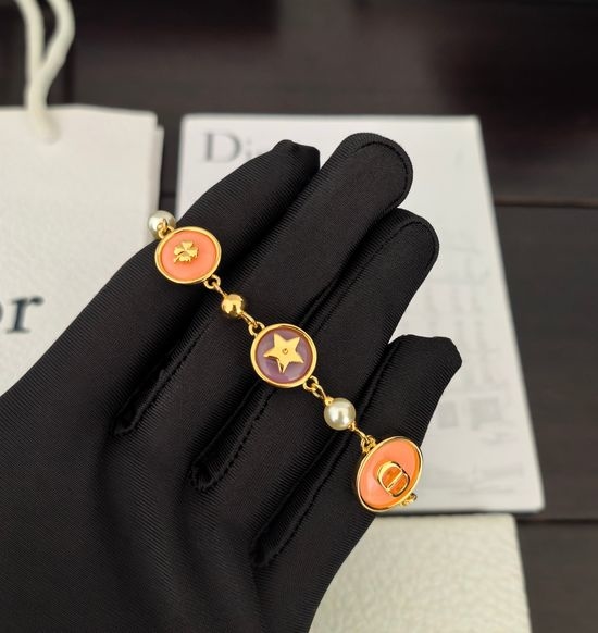 Christian Dior CD Colorful Round Brass Charm Bracelet