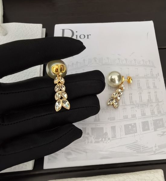 Christian Dior CD Pearl Marquise Diamond Stud Earrings