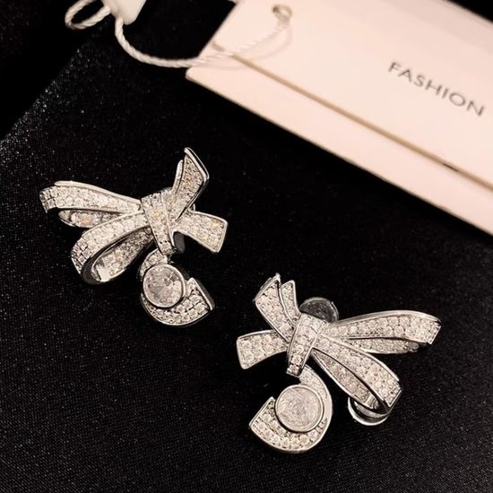 Chanel Diamond Bow Knot Stud Earrings Jewelry