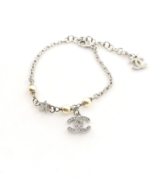 Chanel White Gold Pearl Cuff Bracelet Brass Material