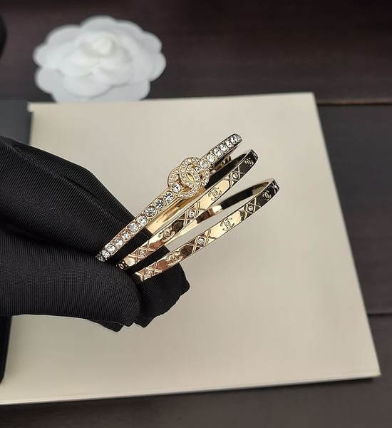 Chanel Three Piece Light Gold Bangle Set