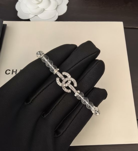 Chanel Full Diamond Clear Bead Bracelet Brass