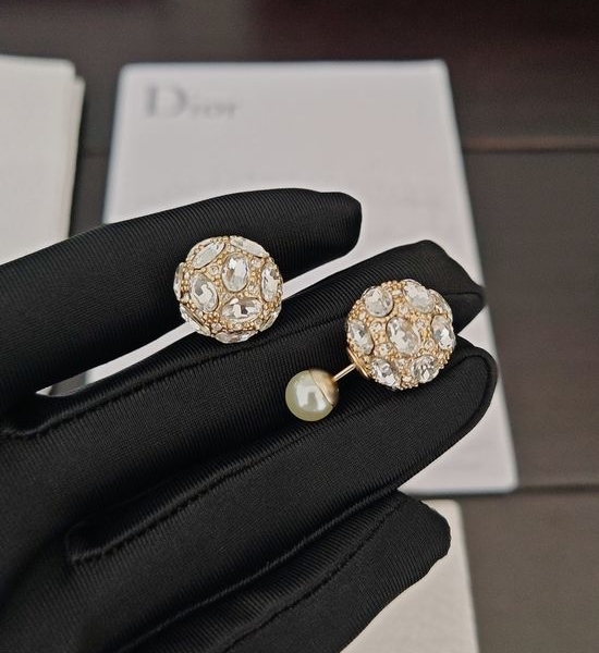 Christian Dior CD Pavé Crystal Bead Stud Earrings