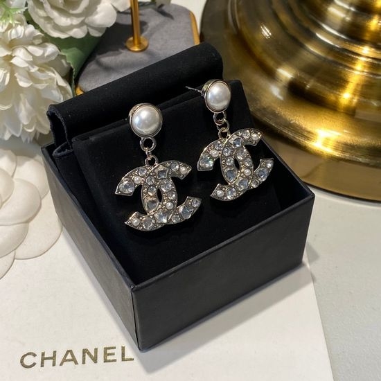 Chanel Star Heart Pearl Inlaid Sparkling Stud Earrings