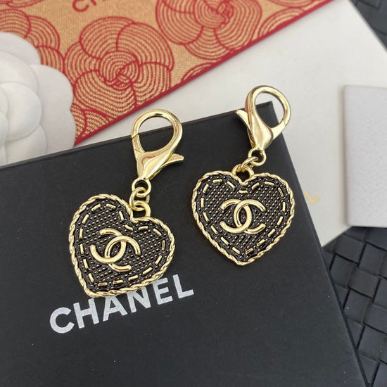 Chanel Denim Enamel Heart Shape Keychain