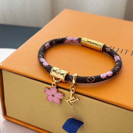 Louis Vuitton LV Cherry Blossom Leather Cord Bracelet Jewelry