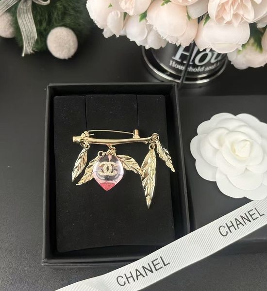 Chanel Gold Leaf Resin Peach Brooch