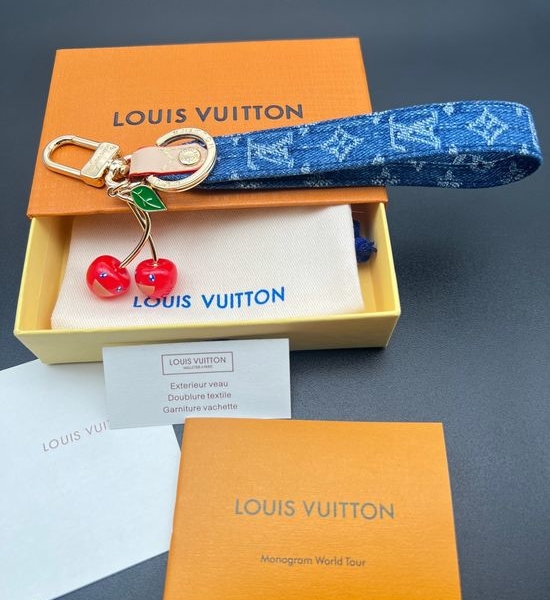 Louis Vuitton LV Denim Cherry Keychain with Classic Pattern