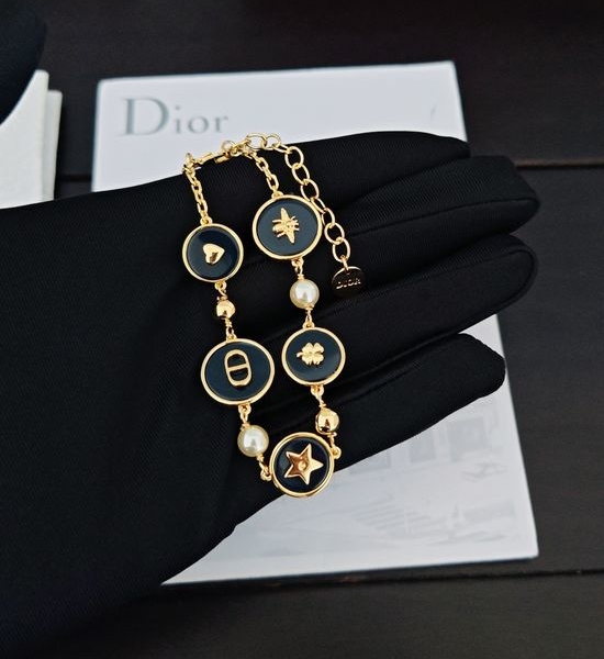 Christian Dior CD Black Round Brass Bracelet