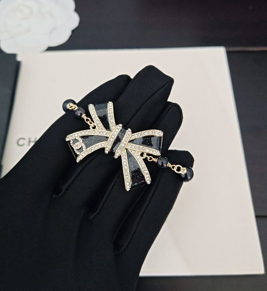 Chanel Rhinestone Bow Two Tone Bead Bracelet