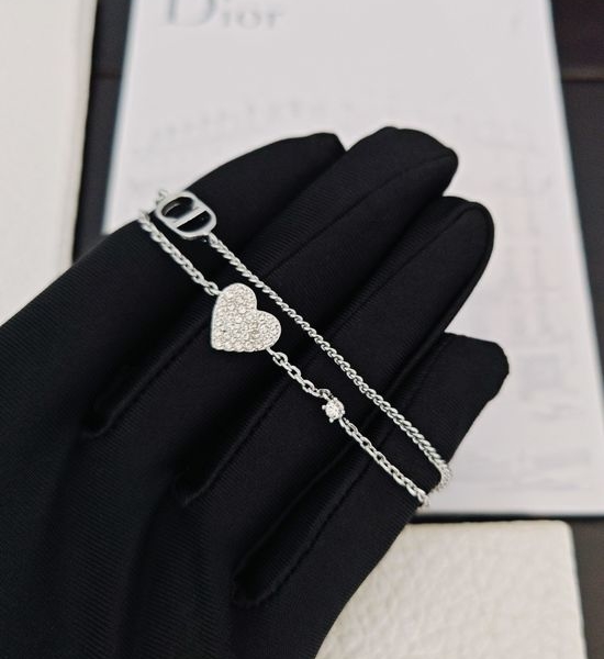 Christian Dior CD Diamond-studded Heart Double-layer Bracelet