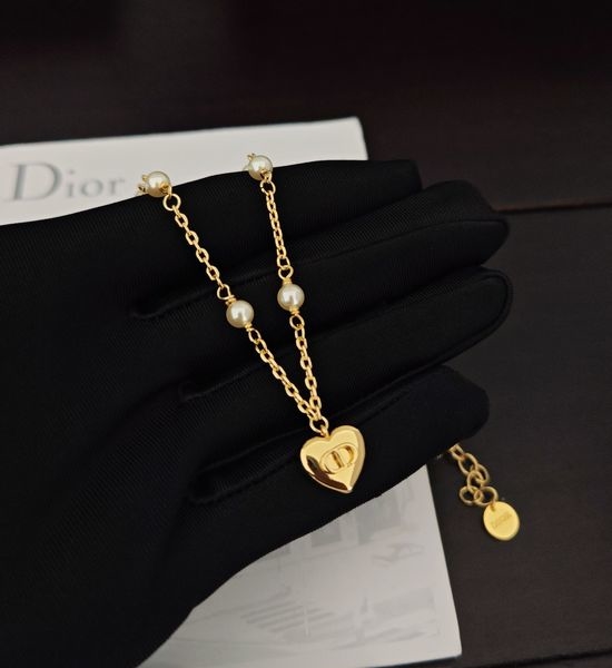 Christian Dior CD Smooth Heart Pendant Necklace Brass Material